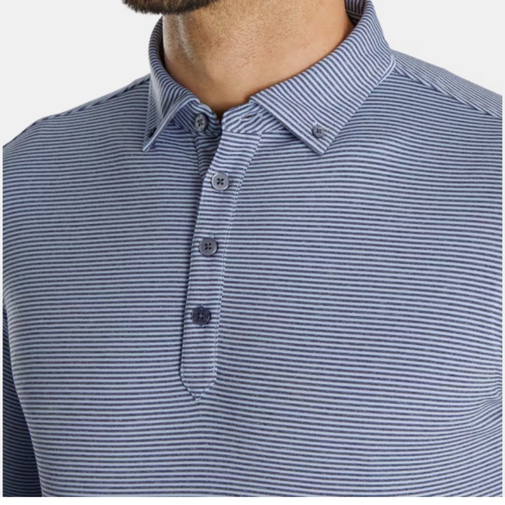 FootJoy Men’s Feeder Light Blue/Navy Stripe Jersey Buttondown Collar